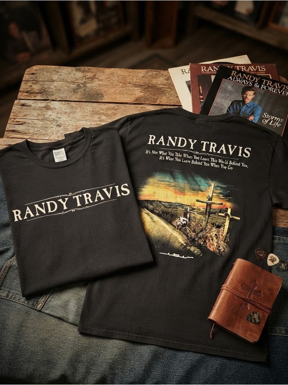 Vintage Randy Travis Three Wooden Crosses Country Music T-Shirt Unisex Medium